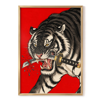 Tiger's Edge, red, black, beige nature wall art, front artwork view