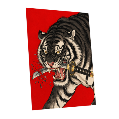 Tiger's Edge, red, black, beige nature wall art shown as a unframed poster wall art print