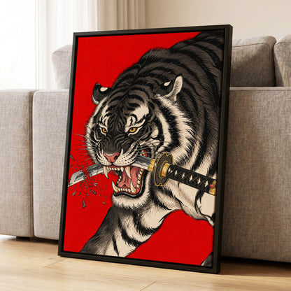 Tiger's Edge, red, black, beige nature wall art displayed in a styled interior, gallery view 4