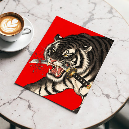 Tiger's Edge, red, black, beige nature wall art displayed in a styled interior, gallery view 5