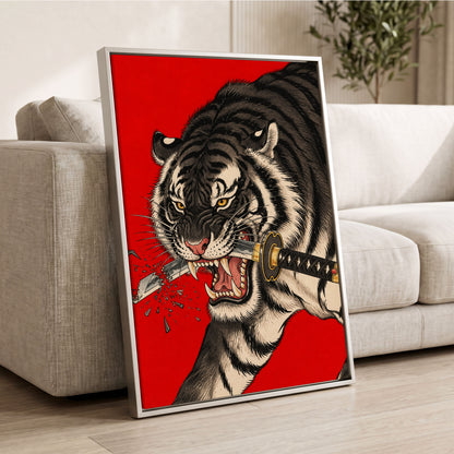 Tiger's Edge, red, black, beige nature wall art displayed in a styled interior, gallery view 8