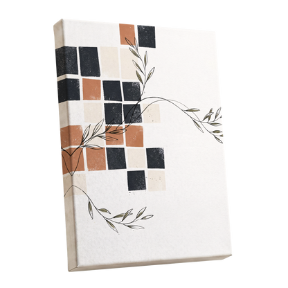 Tiled Olive Rhythm, white, black, brown nature wall art shown as a stretched canvas wall art