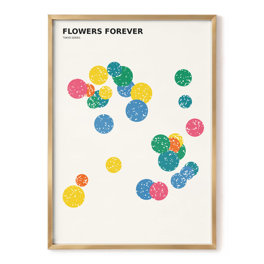 Tokyo Bloom Confetti, multicolor, beige, black floral wall art, front artwork view