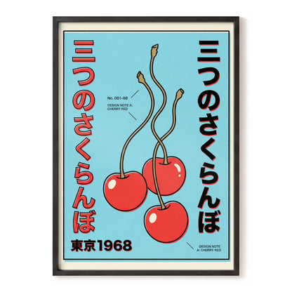 Tokyo Cherry Pop, blue, red, black nature wall art, front artwork view