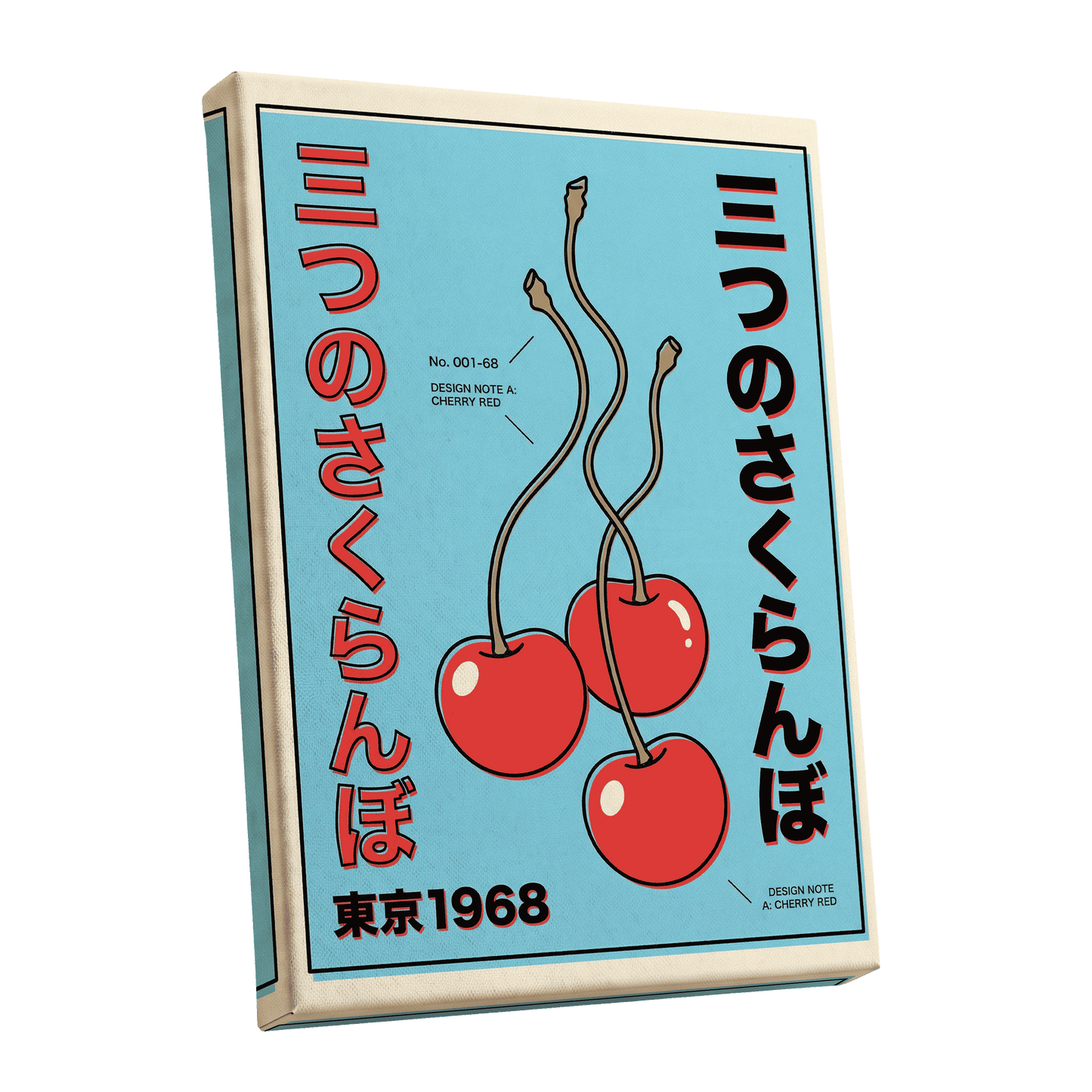 Tokyo Cherry Pop, blue, red, black nature wall art shown as a stretched canvas wall art
