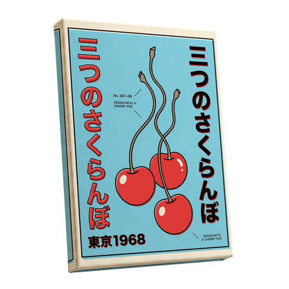 Tokyo Cherry Pop, blue, red, black nature wall art shown as a stretched canvas wall art