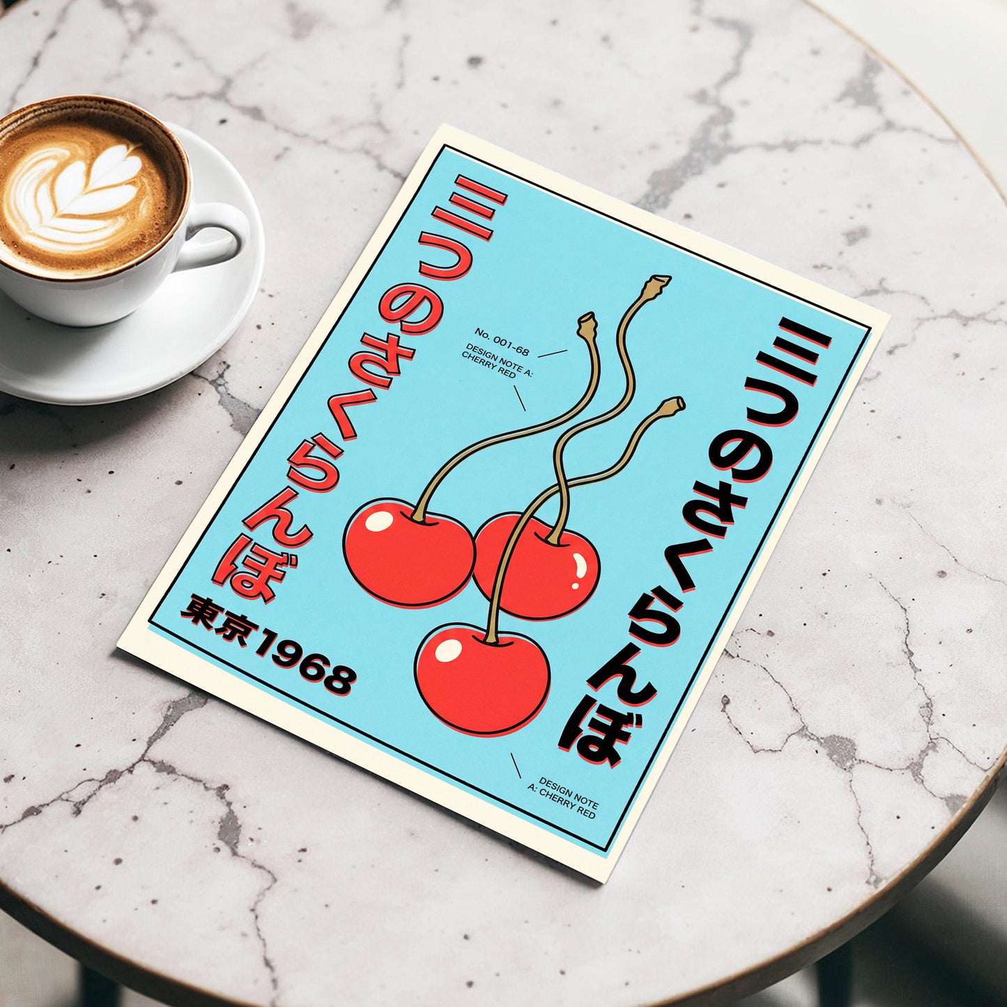 Tokyo Cherry Pop, blue, red, black nature wall art displayed in a styled interior, gallery view 3
