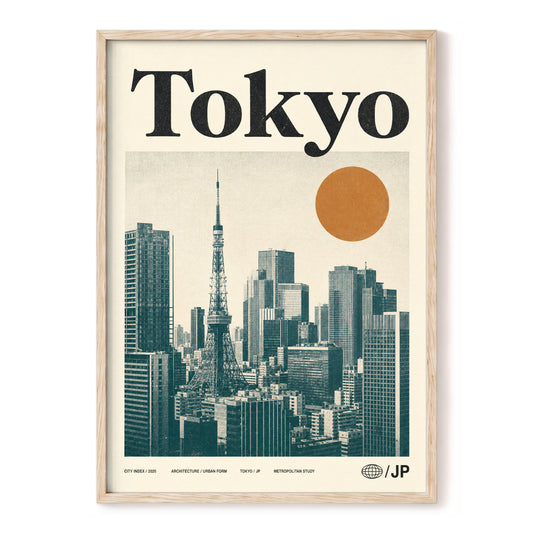 Tokyo Metropolis, black, beige, brown minimalist wall art, front artwork view