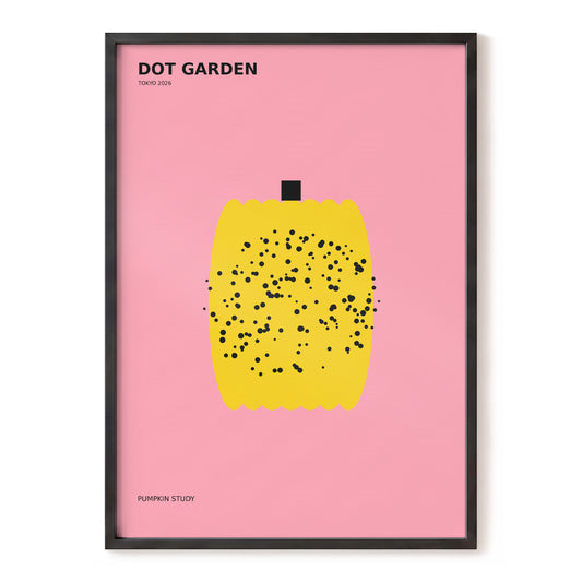 Tokyo Pumpkin Study, pink, yellow, black nature wall art, front artwork view