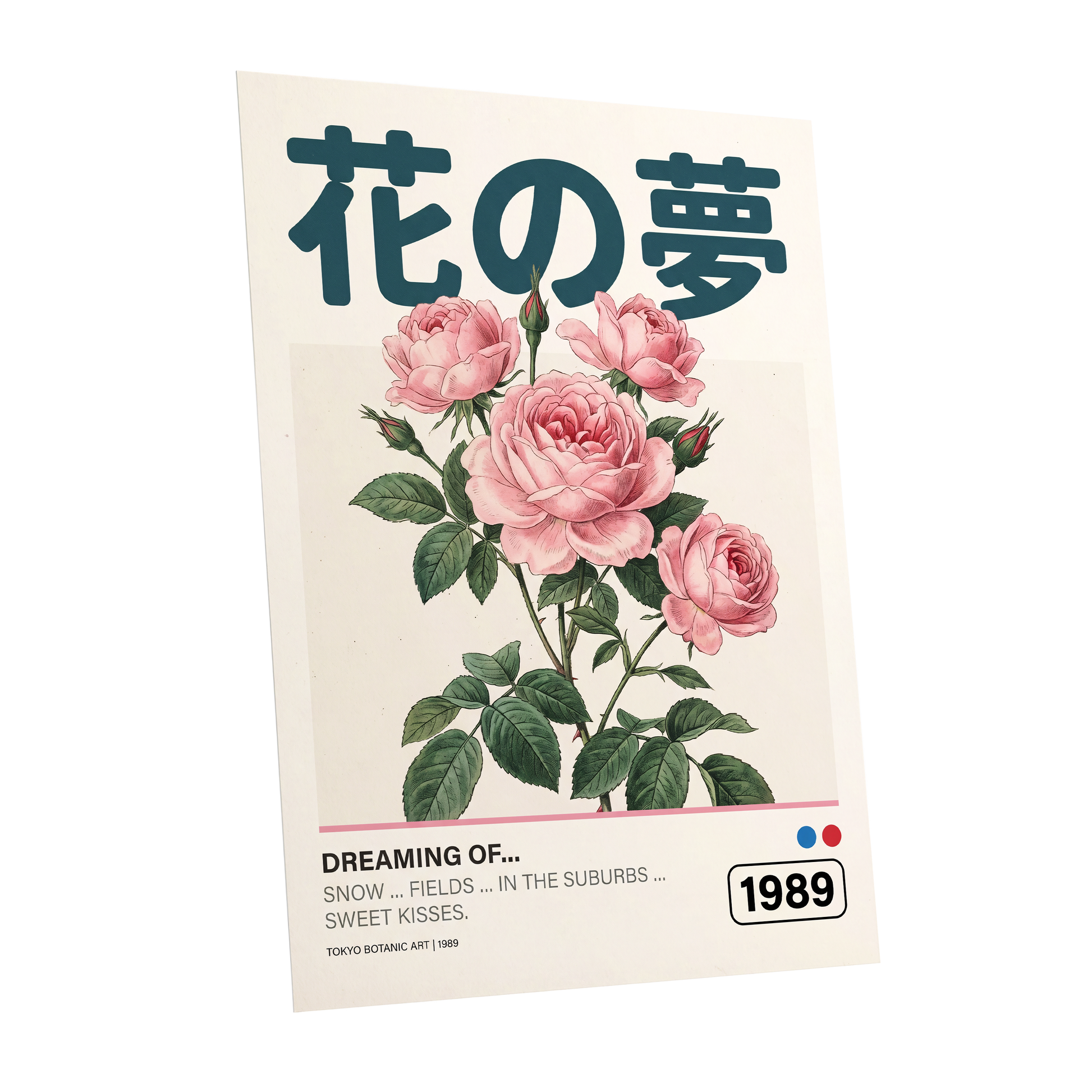 Tokyo Rose Reverie, pink, green, beige floral wall art shown as a unframed poster wall art print