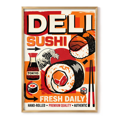 Tokyo Sushi Rush, red, orange, black abstract wall art, front artwork view
