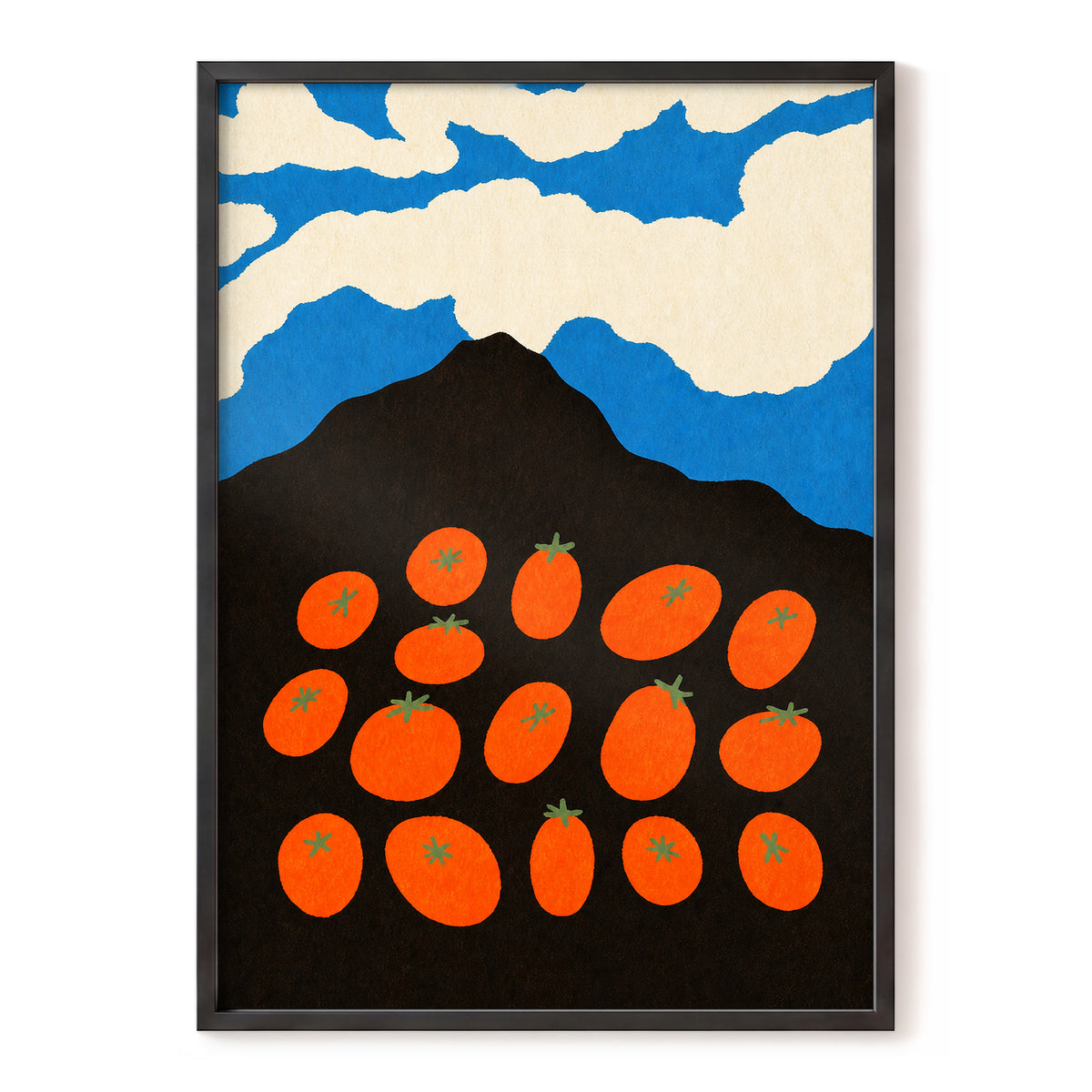 Tomato Sky, orange, black, blue nature wall art, front artwork view