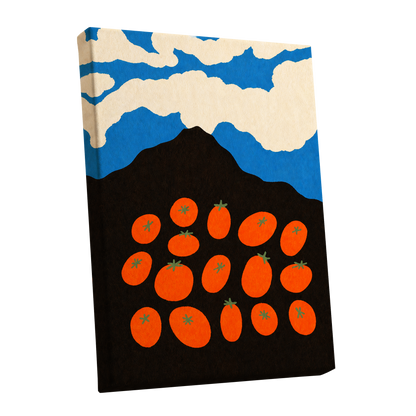 Tomato Sky, orange, black, blue nature wall art shown as a stretched canvas wall art