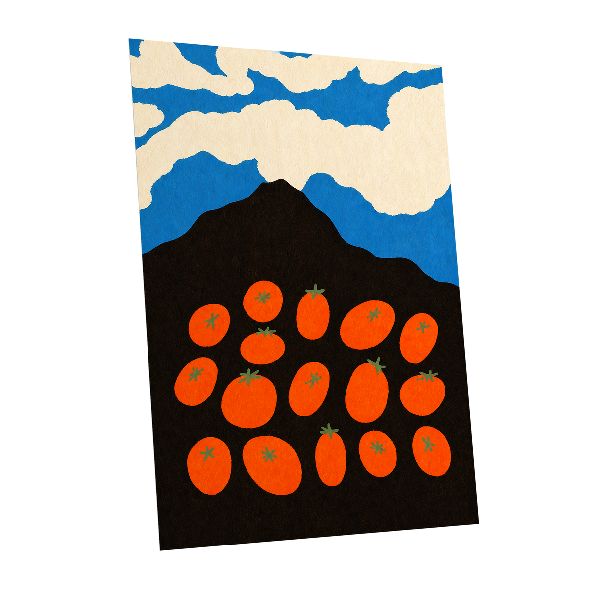 Tomato Sky, orange, black, blue nature wall art shown as a unframed poster wall art print