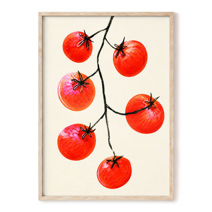 Tomato Tangle, red, beige, black nature wall art, front artwork view