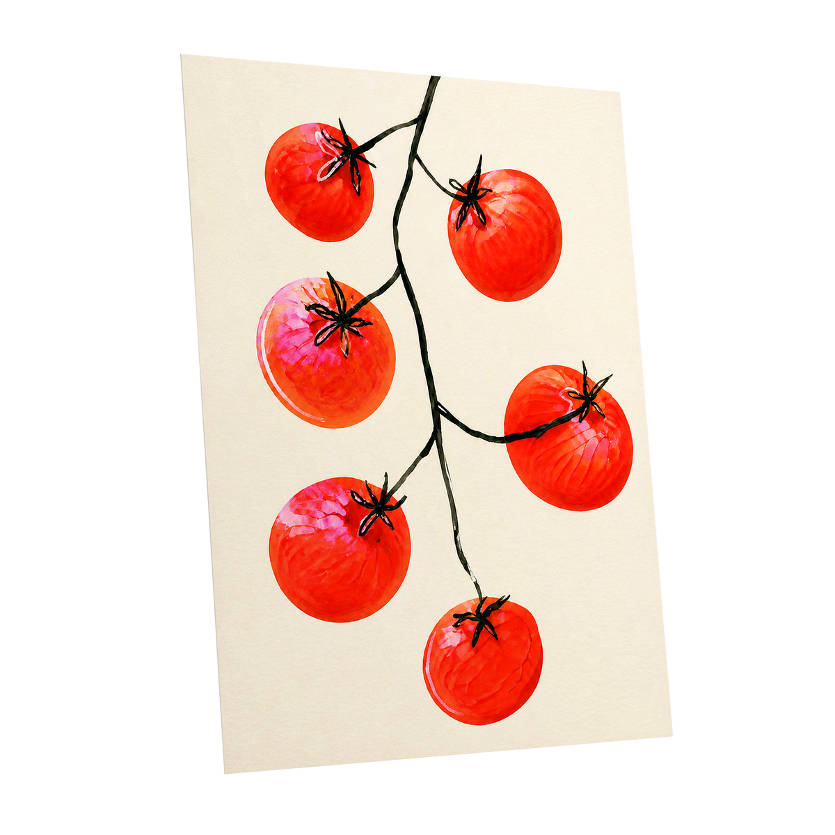 Tomato Tangle, red, beige, black nature wall art shown as a unframed poster wall art print