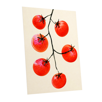 Tomato Tangle, red, beige, black nature wall art shown as a unframed poster wall art print