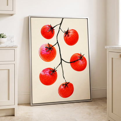 Tomato Tangle, red, beige, black nature wall art displayed in a styled interior, gallery view 4