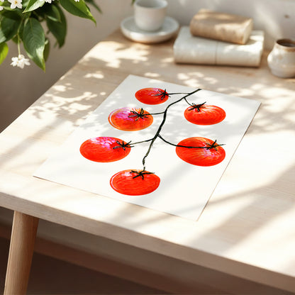 Tomato Tangle, red, beige, black nature wall art displayed in a styled interior, gallery view 5