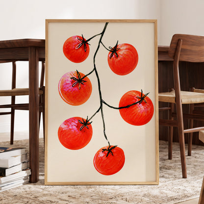 Tomato Tangle, red, beige, black nature wall art displayed in a styled interior, gallery view 6