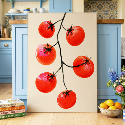 Tomato Tangle, red, beige, black nature wall art displayed in a styled interior, gallery view 7