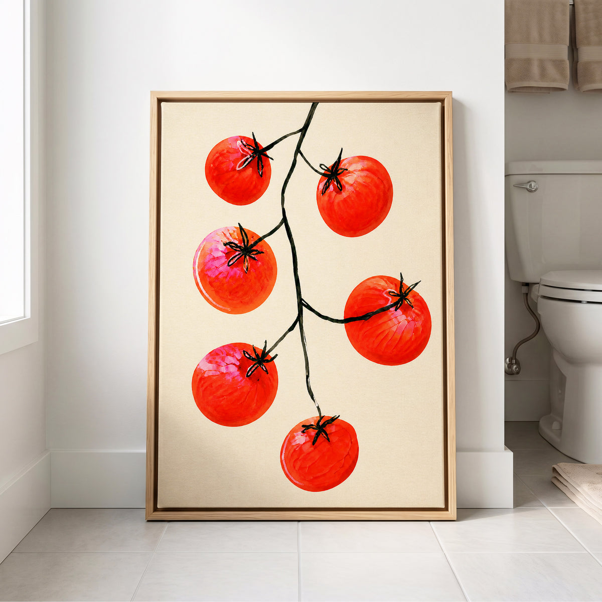 Tomato Tangle, red, beige, black nature wall art displayed in a styled interior, gallery view 8