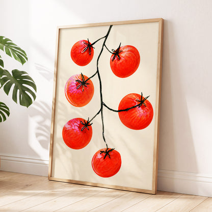 Tomato Tangle, red, beige, black nature wall art displayed in a styled interior, gallery view 9