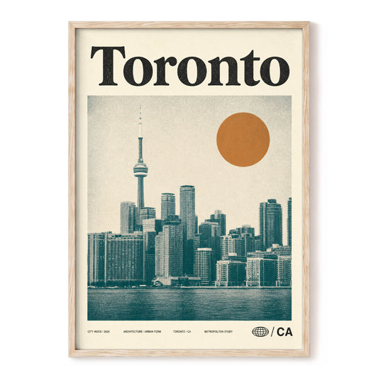 Toronto Sun Study, beige, green, orange minimalist wall art, front artwork view
