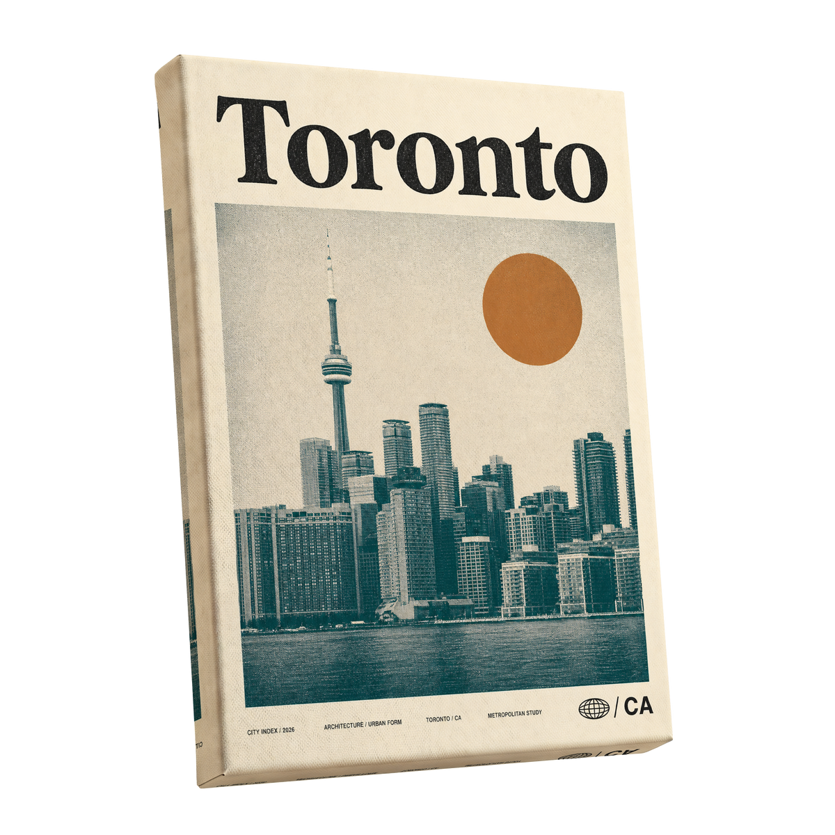 Toronto Sun Study, beige, green, orange minimalist wall art shown as a stretched canvas wall art