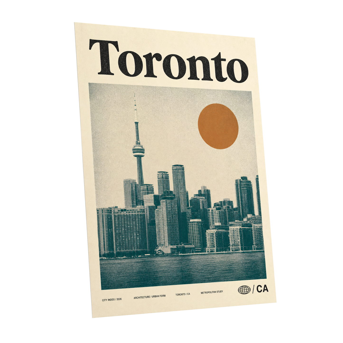 Toronto Sun Study, beige, green, orange minimalist wall art shown as a unframed poster wall art print
