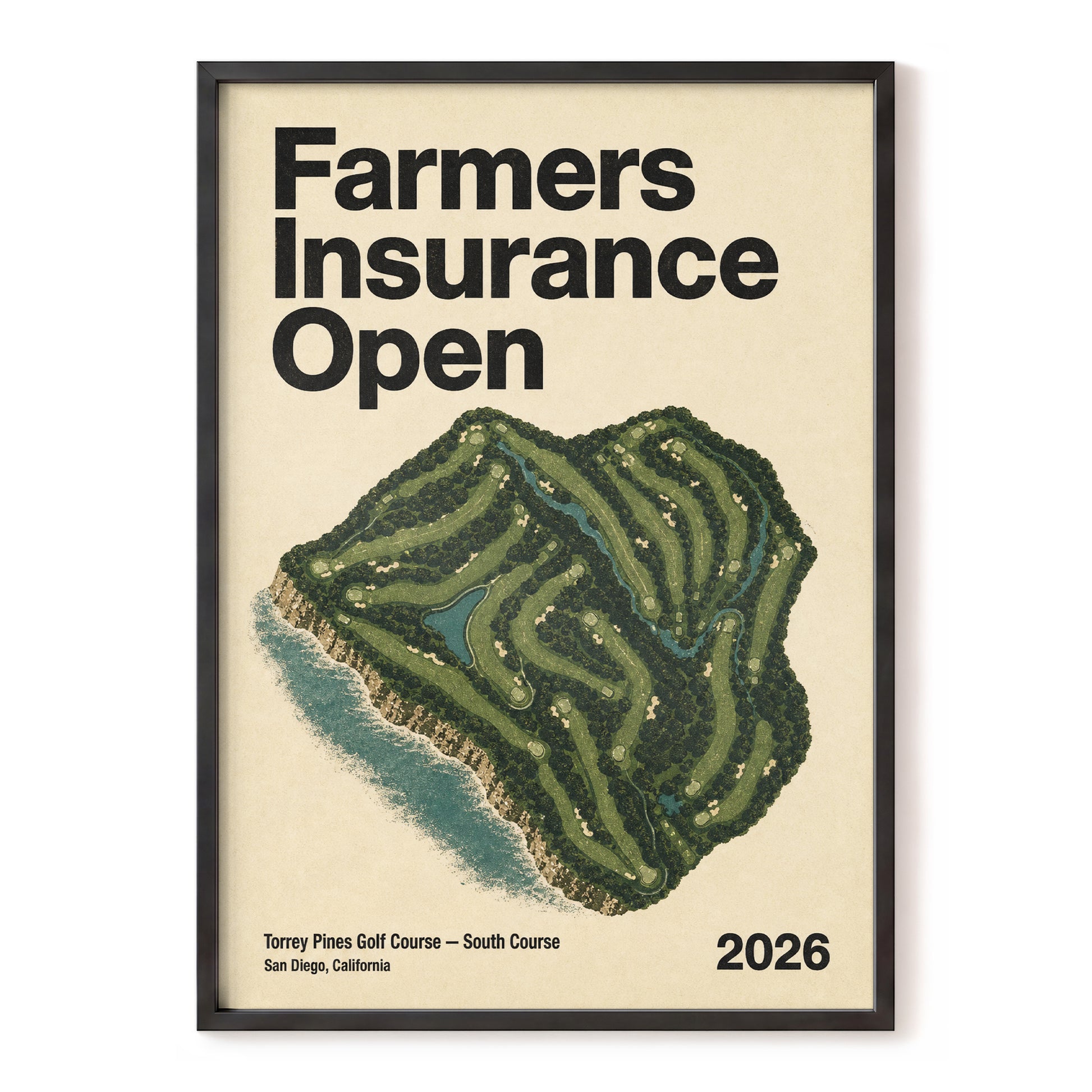 Torrey Pines Open, black, green, beige nature wall art, front artwork view