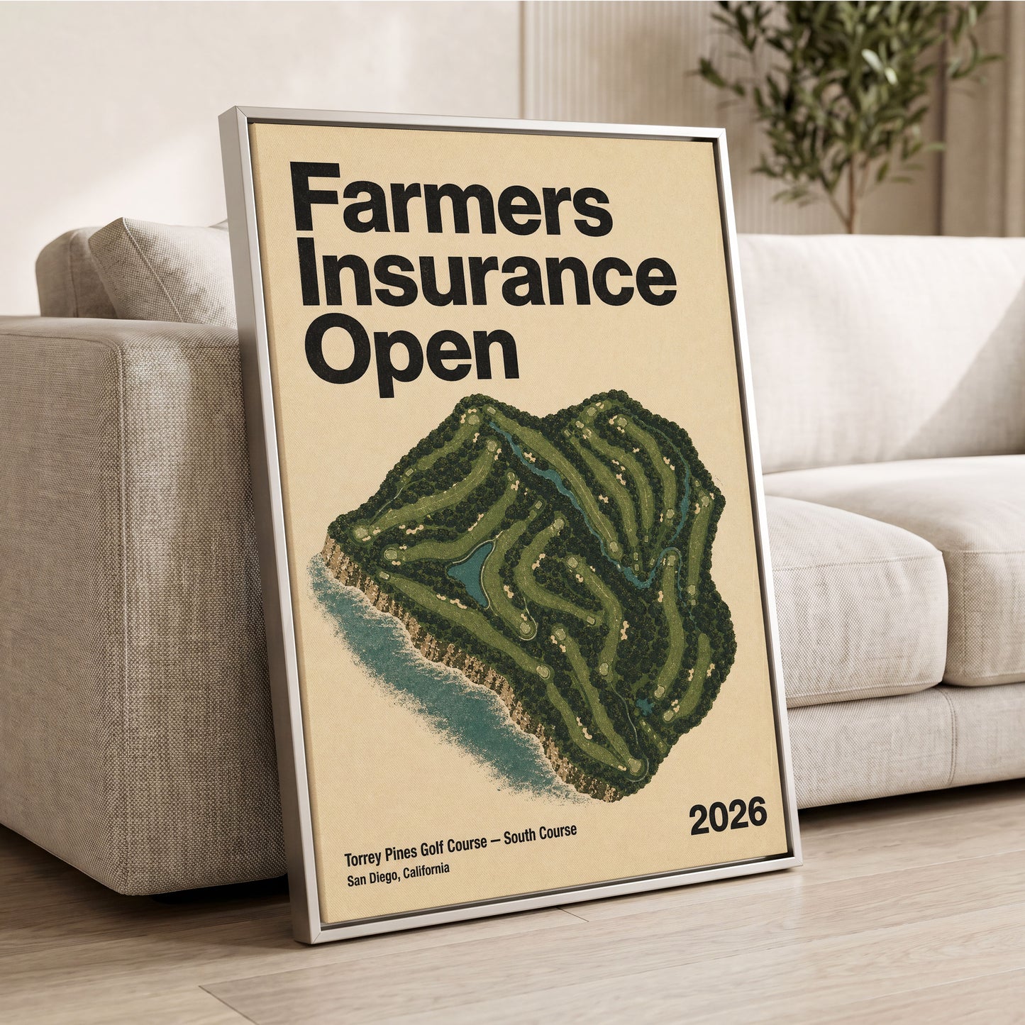 Torrey Pines Open, black, green, beige nature wall art displayed in a styled interior, gallery view 2
