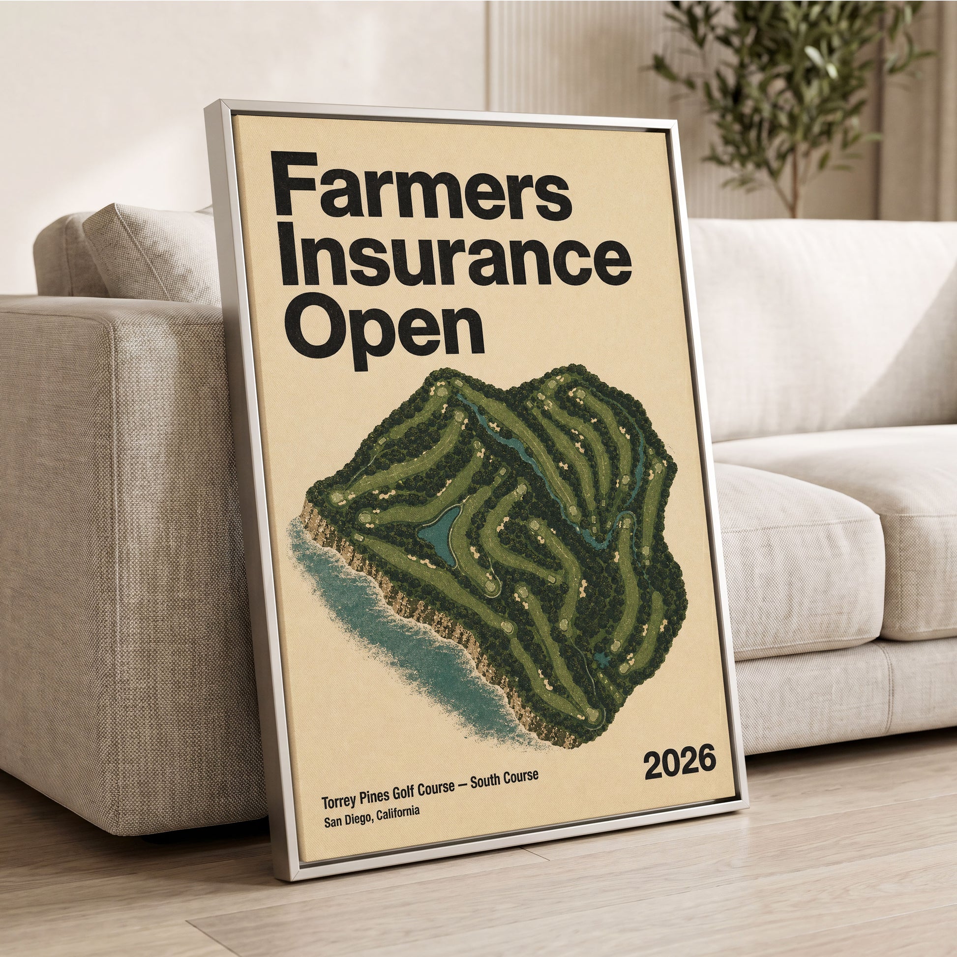 Torrey Pines Open, black, green, beige nature wall art displayed in a styled interior, gallery view 2