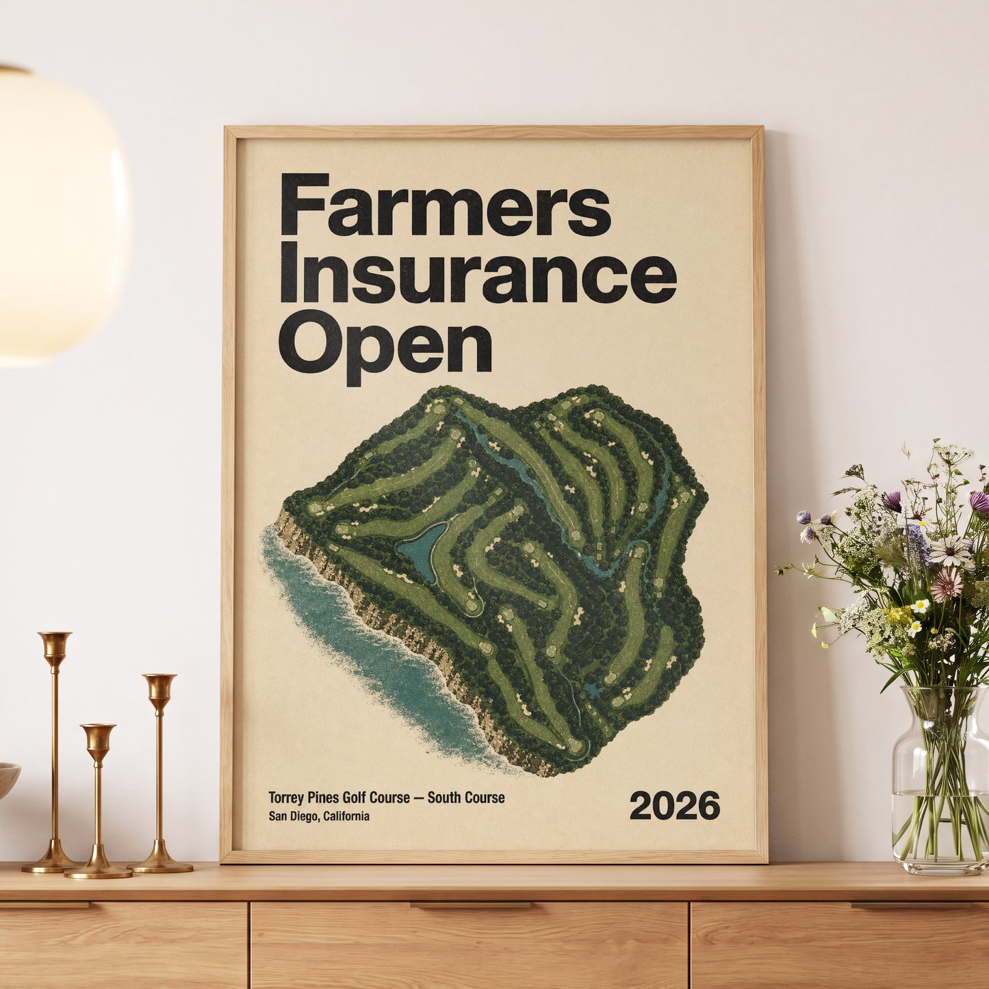 Torrey Pines Open, black, green, beige nature wall art displayed in a styled interior, gallery view 5