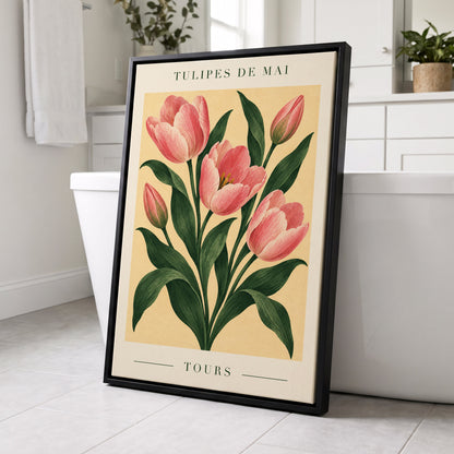 Tours in Bloom, pink, green, beige floral wall art displayed in a styled interior, gallery view 8