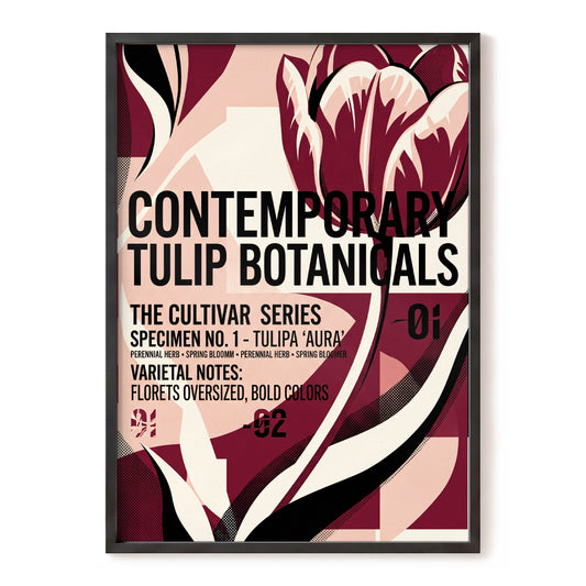 Tulipa Aura Study, red, pink, black floral wall art, front artwork view