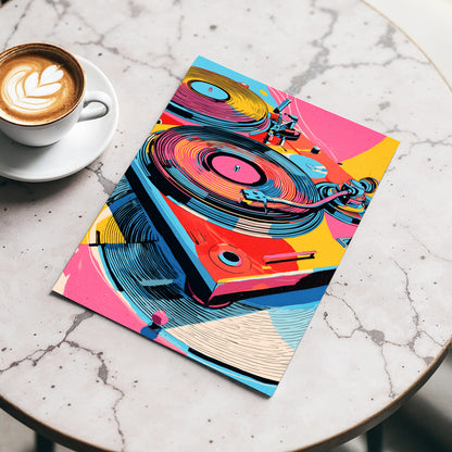 Turntable Riot, pink, blue, black abstract wall art displayed in a styled interior, gallery view 3