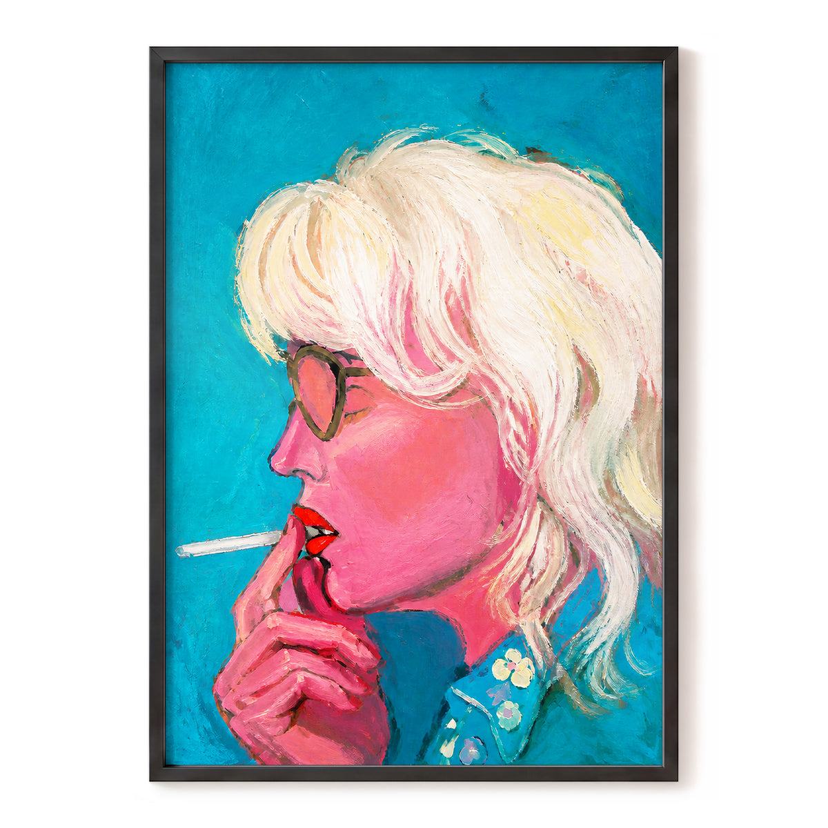 Turquoise Blonde, blue, pink, white abstract wall art, front artwork view