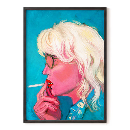 Turquoise Blonde, blue, pink, white abstract wall art, front artwork view