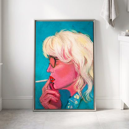Turquoise Blonde, blue, pink, white abstract wall art displayed in a styled interior, gallery view 4