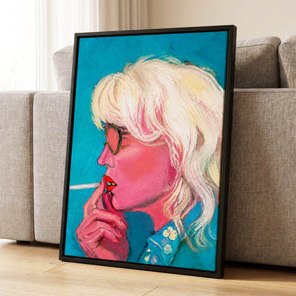 Turquoise Blonde, blue, pink, white abstract wall art displayed in a styled interior, gallery view 8