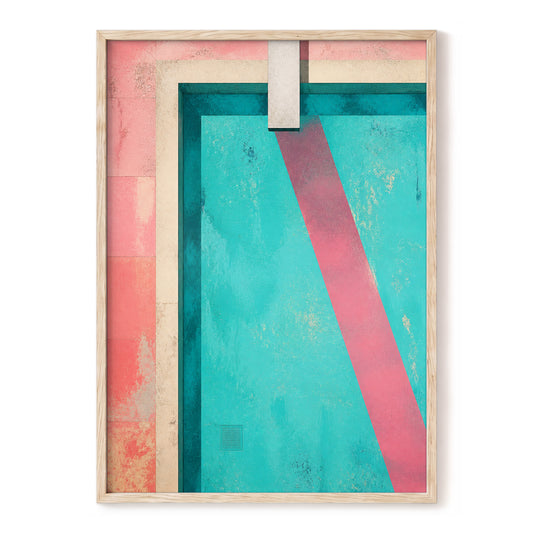 Turquoise Intersections, blue, pink, beige abstract wall art, front artwork view