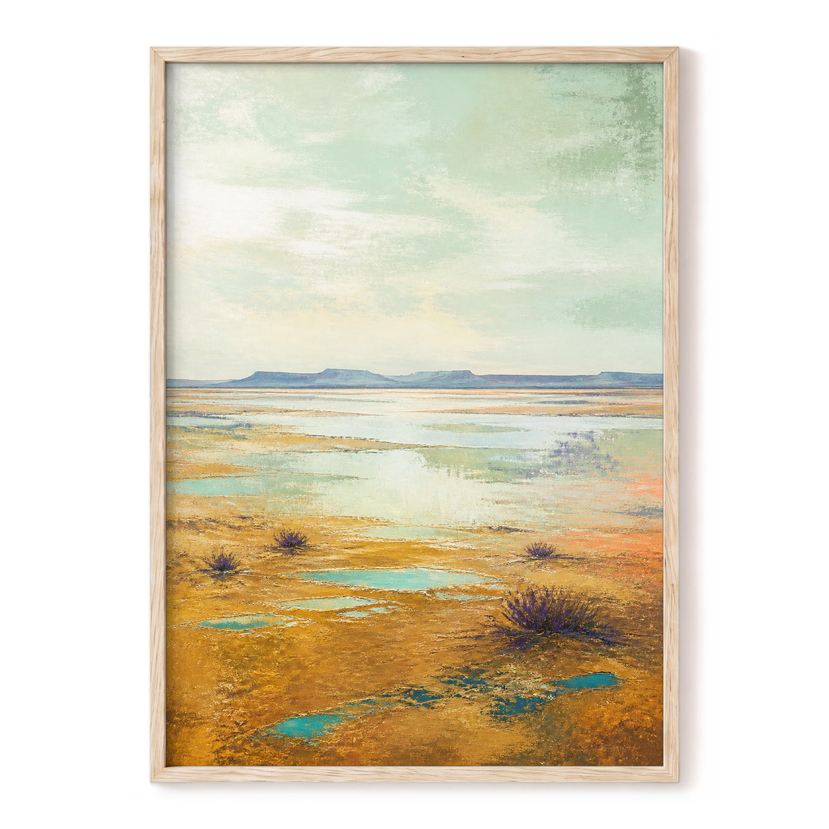 Turquoise Mesa, green, gold, blue nature wall art, front artwork view