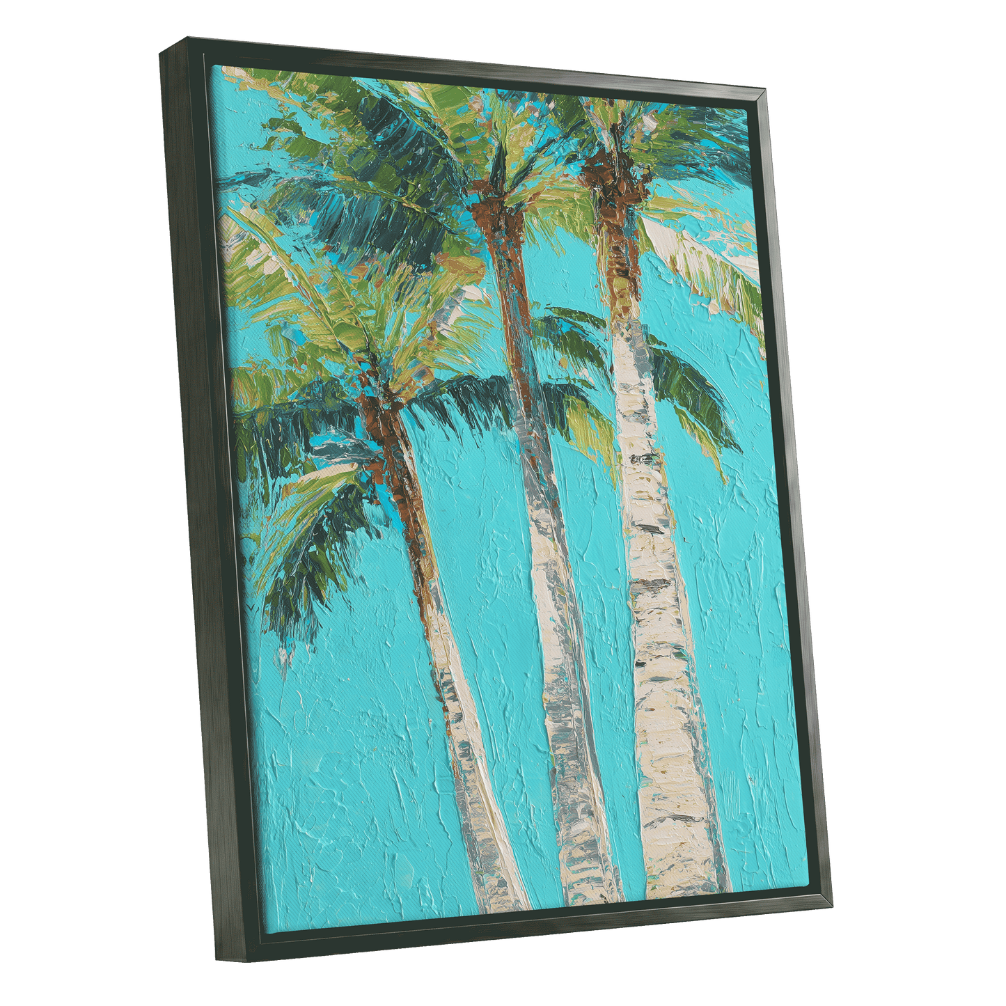 Turquoise Palm Canopy – black framed canvas option