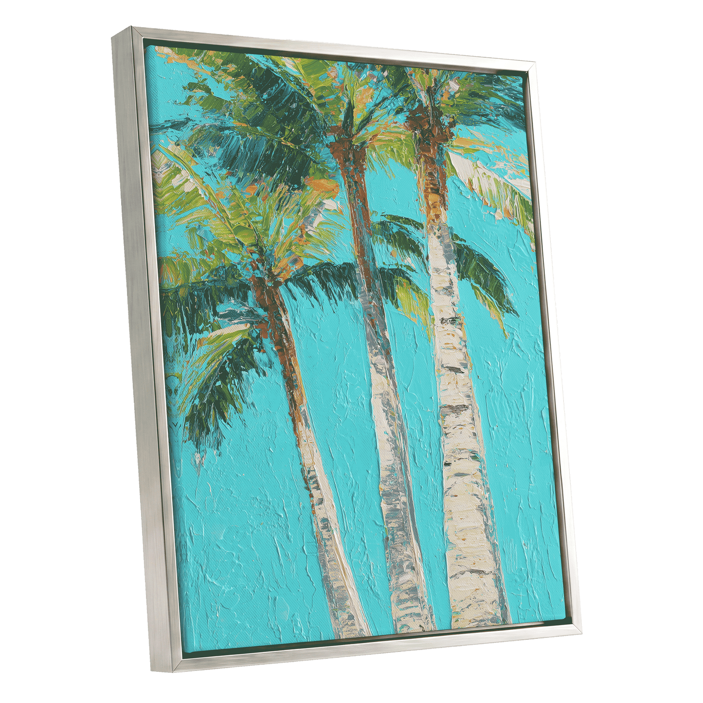 Turquoise Palm Canopy – silver framed canvas option
