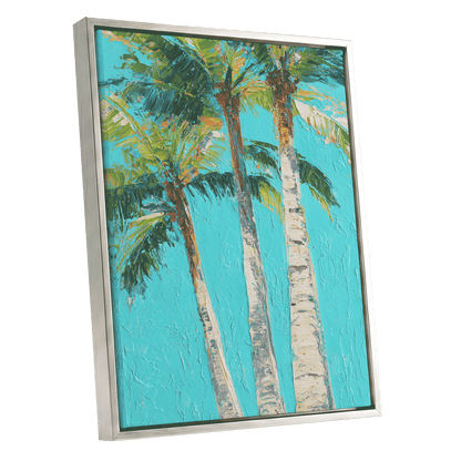 Turquoise Palm Canopy – silver framed canvas option