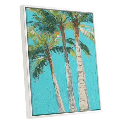 Turquoise Palm Canopy – white framed canvas option