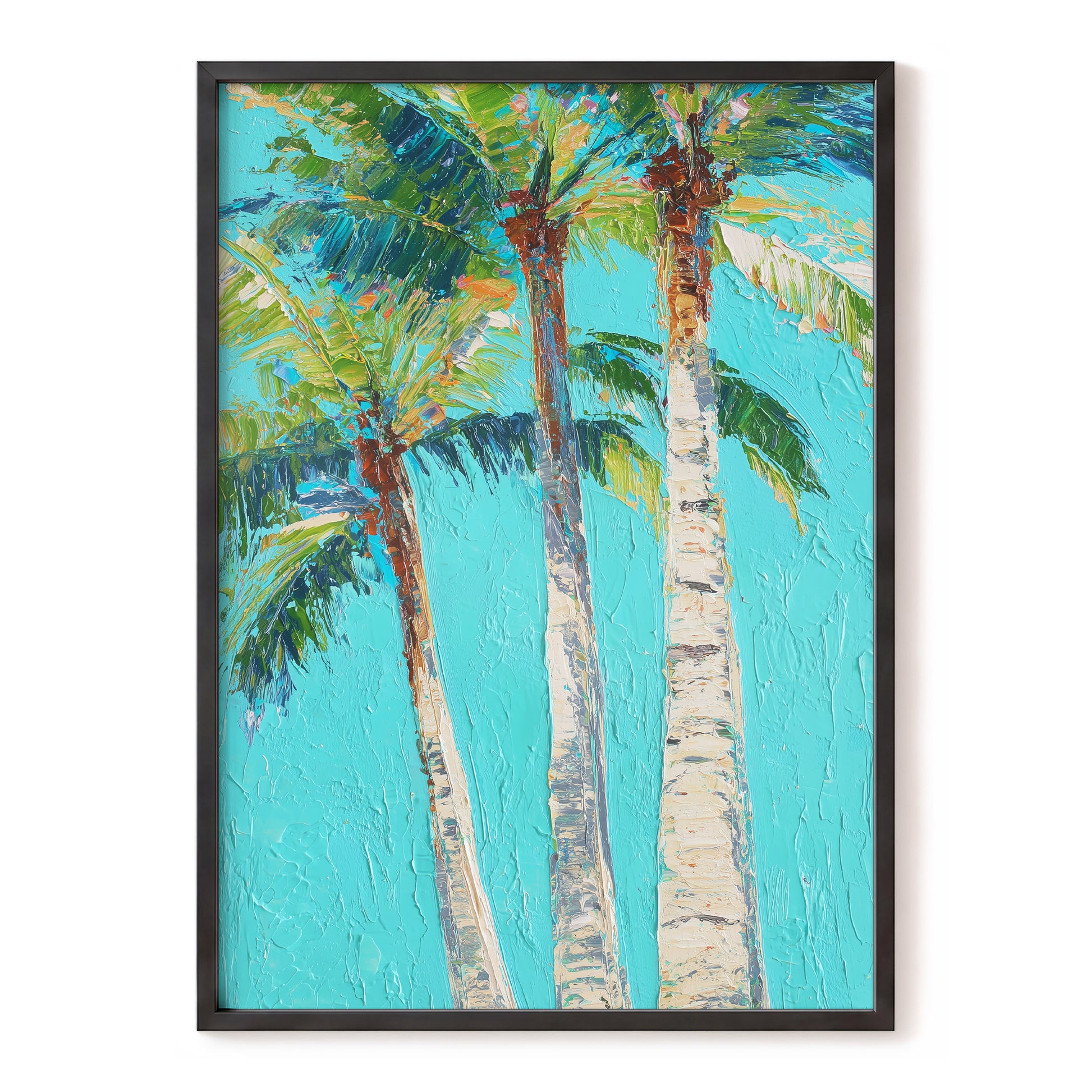 Turquoise Palm Canopy – blue, green, beige nature wall art, front view
