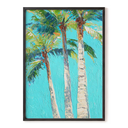 Turquoise Palm Canopy – blue, green, beige nature wall art, front view