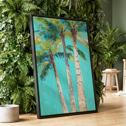 Turquoise Palm Canopy – wall art displayed in a styled interior, gallery view 1